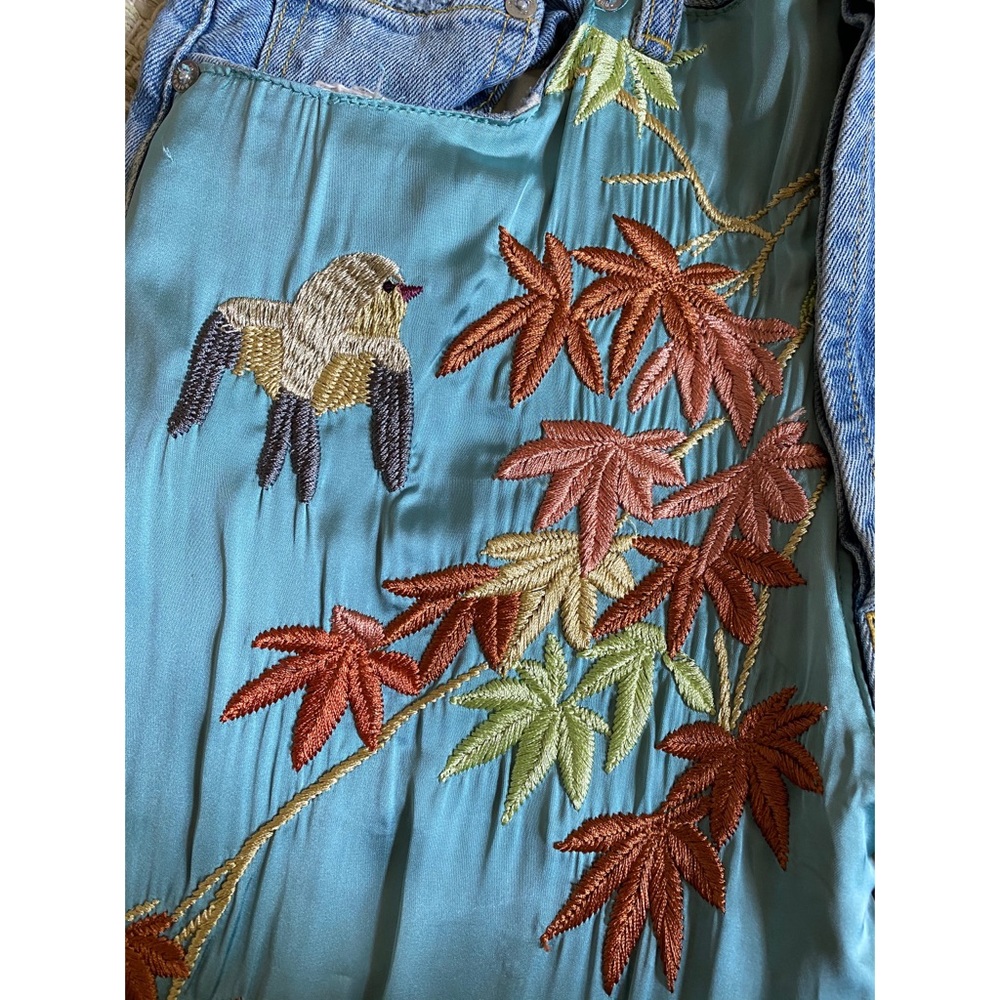 Zara Satin Embroidered Bird Distressed Jeans - Picture 5 of 8